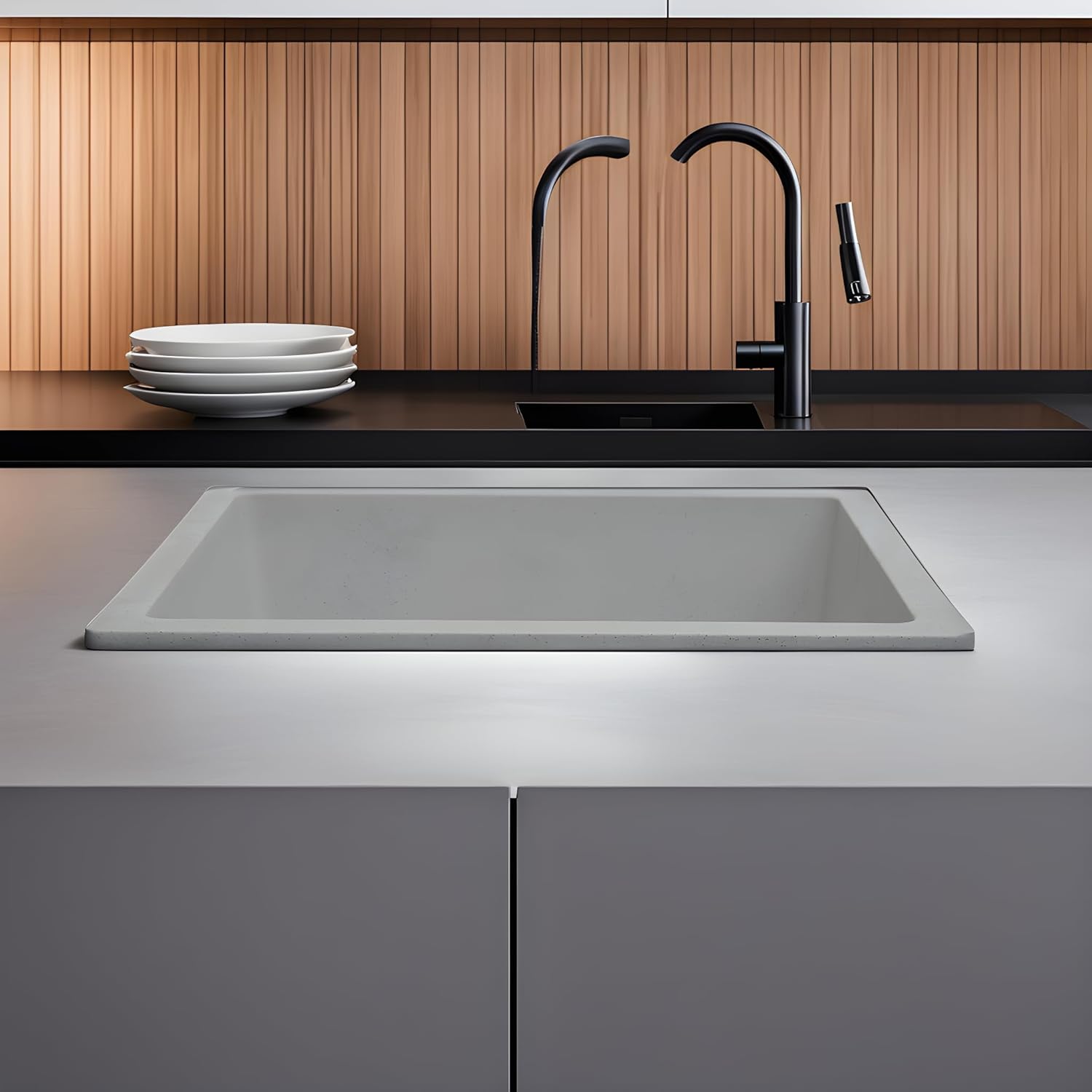 REMANENCE Granite Quartz Single Bowl Kitchen Sink With Drain Board (16 X 18 X 9 Inches)