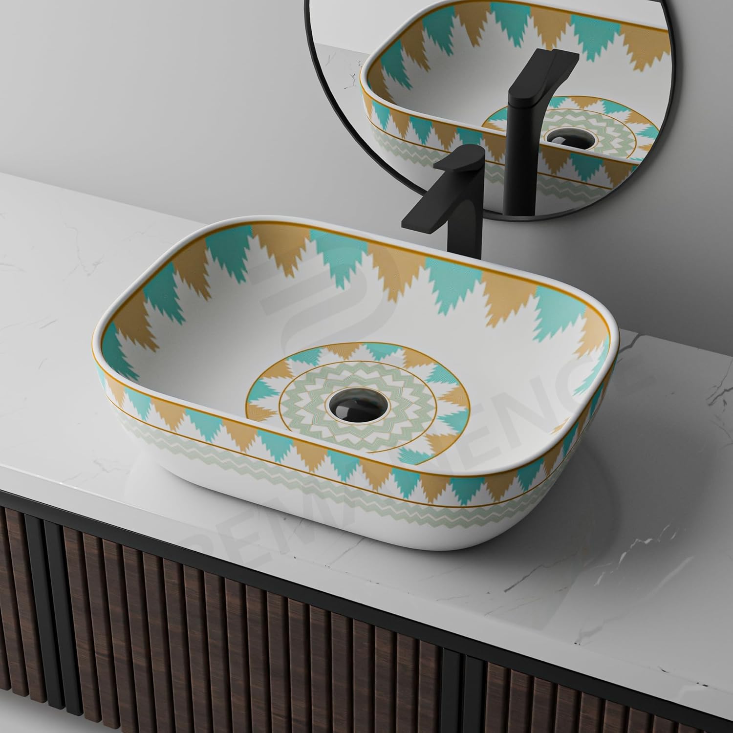 REMANENCE Designer Table Top Wash Basin for Luxury Homes, Boutique Hotels & Resorts, Premium Restaurants & Cafรฉs (18 x 13 x 5.5 Inch) (Moroccan 1154)