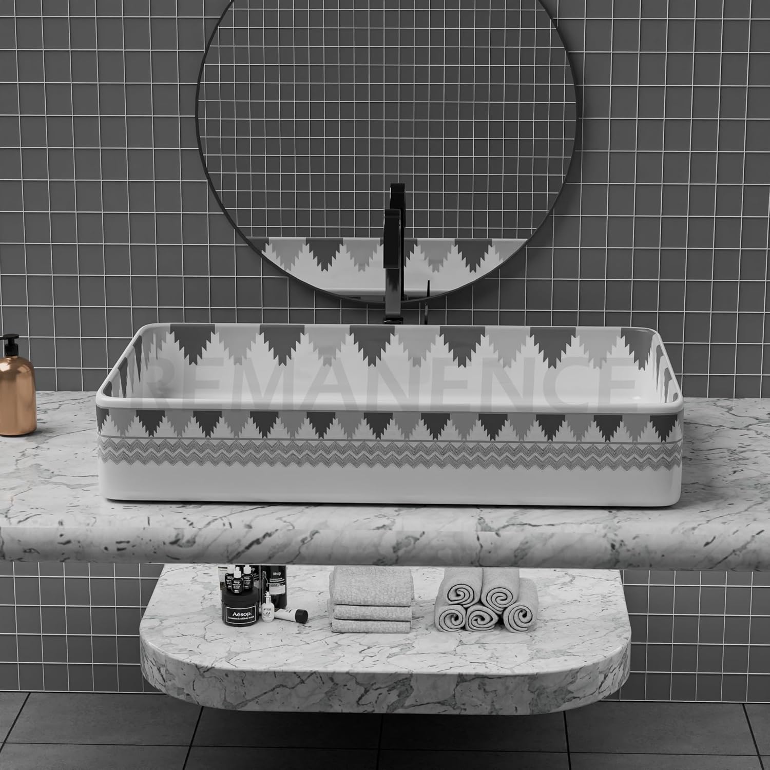 REMANENCE Designer Countertop Wash Basin For Bathroom, Restaurant, Living Room (24 x 14 x 5 Inch) (T-4456)