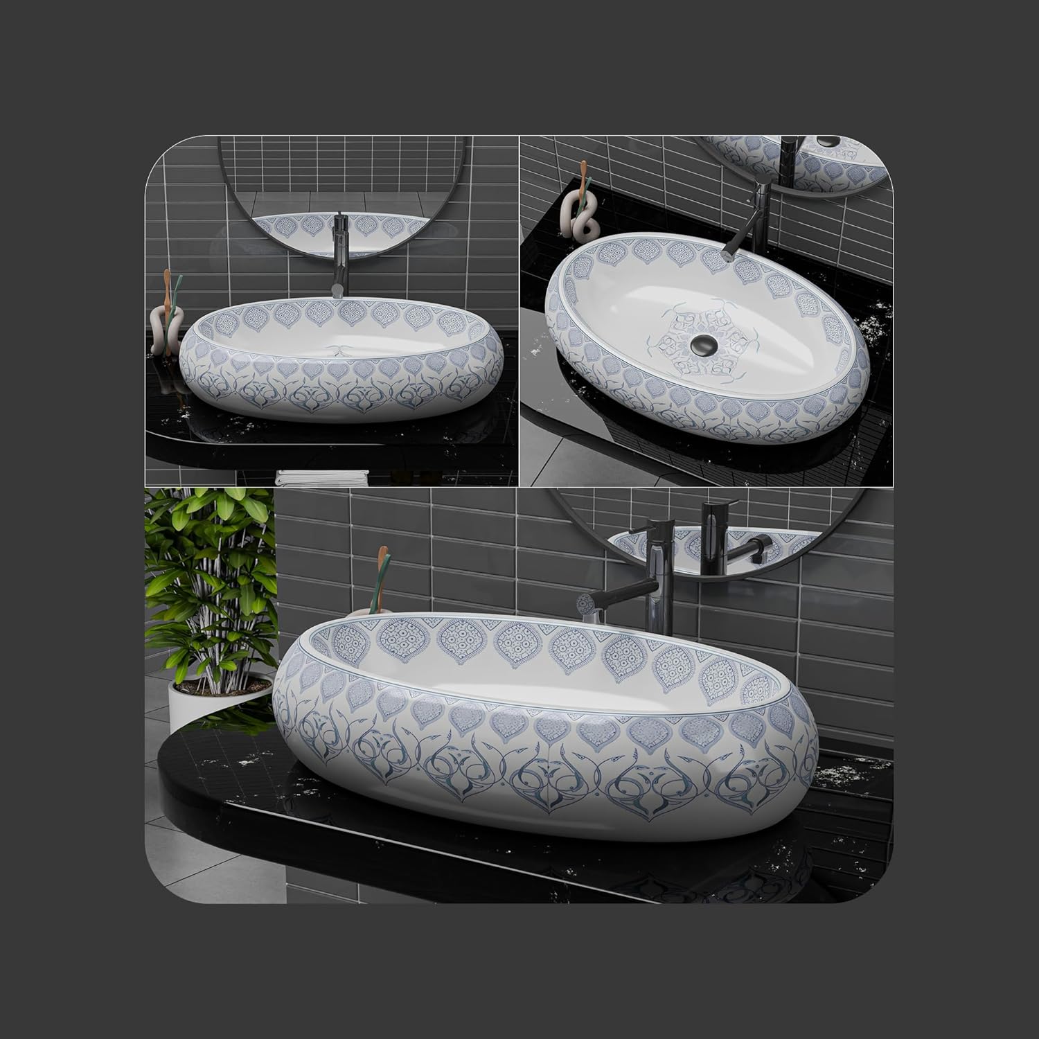 REMANENCE-ROUND Premium Countertop Wash Basin for Luxury Bathrooms, Boutique Hotels & Resorts, Premium Restaurants & Cafés (24 X 16 X 6 Inch) (T-2252)