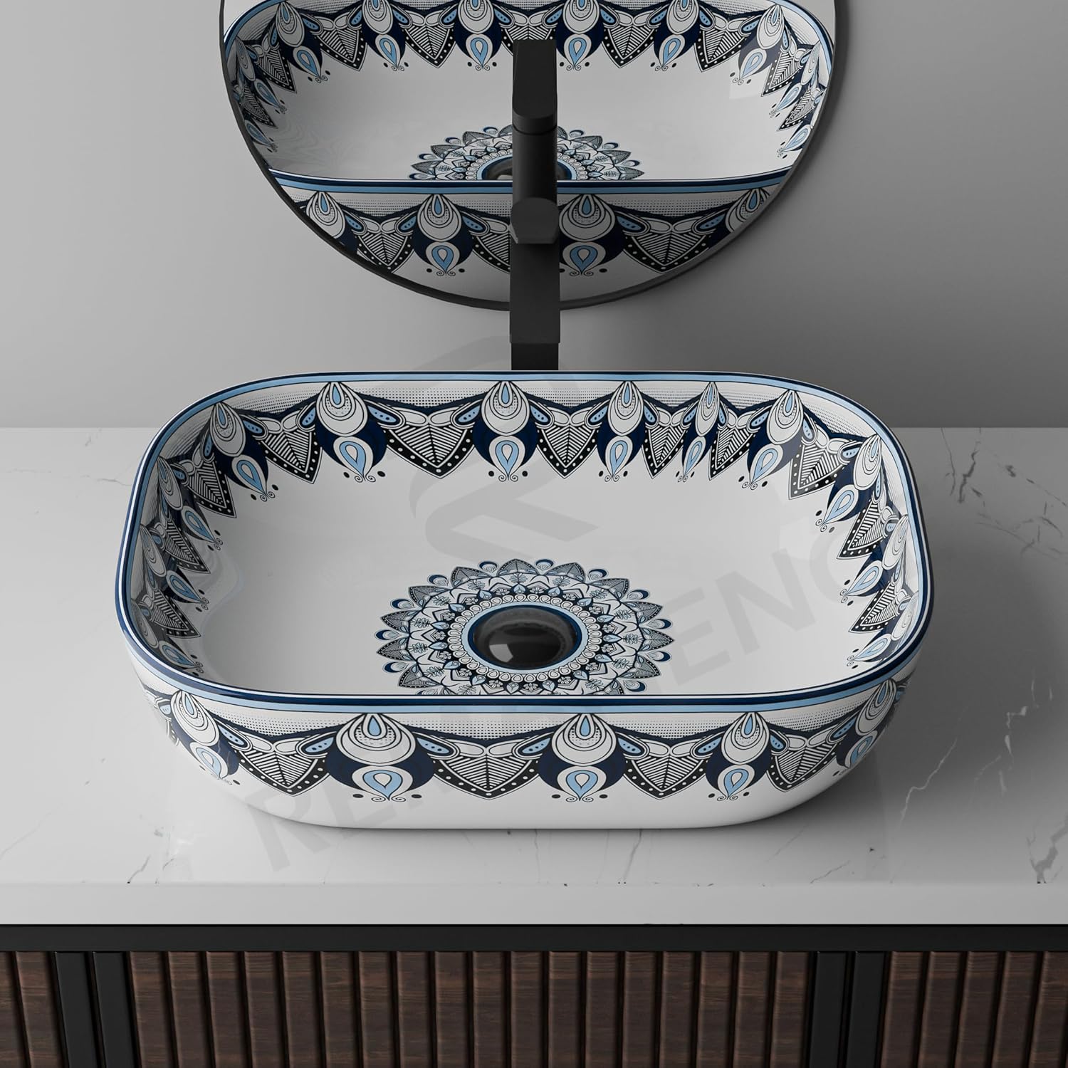 REMANENCE Designer Table Top Wash Basin for Luxury Homes, Boutique Hotels & Resorts, Premium Restaurants & Cafรฉs (18 x 13 x 5.5 Inch) (Moroccan 1157)