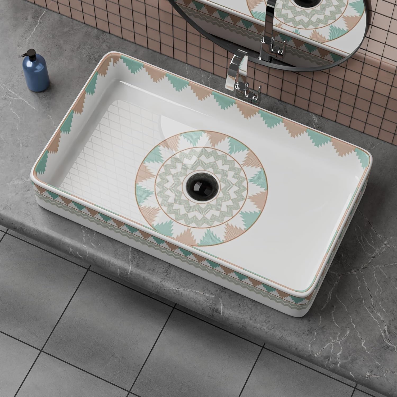 REMANENCE Designer Countertop Wash Basin For Bathroom, Restaurant, Living Room (24 x 14 x 5 Inch) (T-4454)