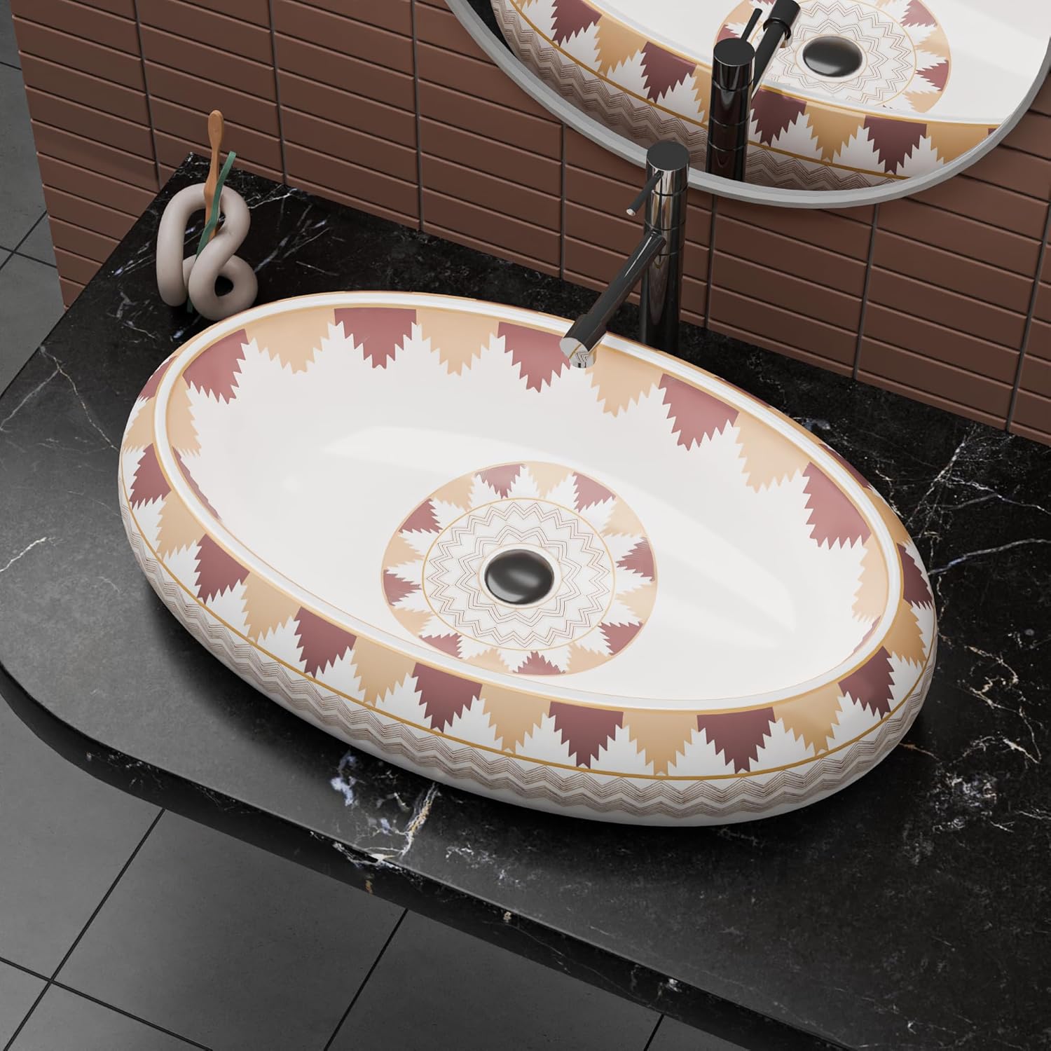 REMANENCE-ROUND Premium Countertop Wash Basin for Luxury Bathrooms, Boutique Hotels & Resorts, Premium Restaurants & Cafés (24 X 16 X 6 Inch) (T-2255)