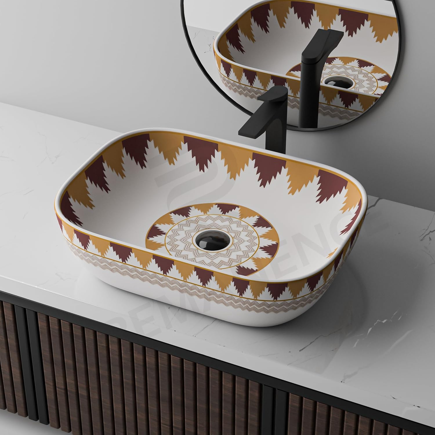 REMANENCE Designer Table Top Wash Basin for Luxury Homes, Boutique Hotels & Resorts, Premium Restaurants & Cafรฉs (18 x 13 x 5.5 Inch) (Moroccan 1155)