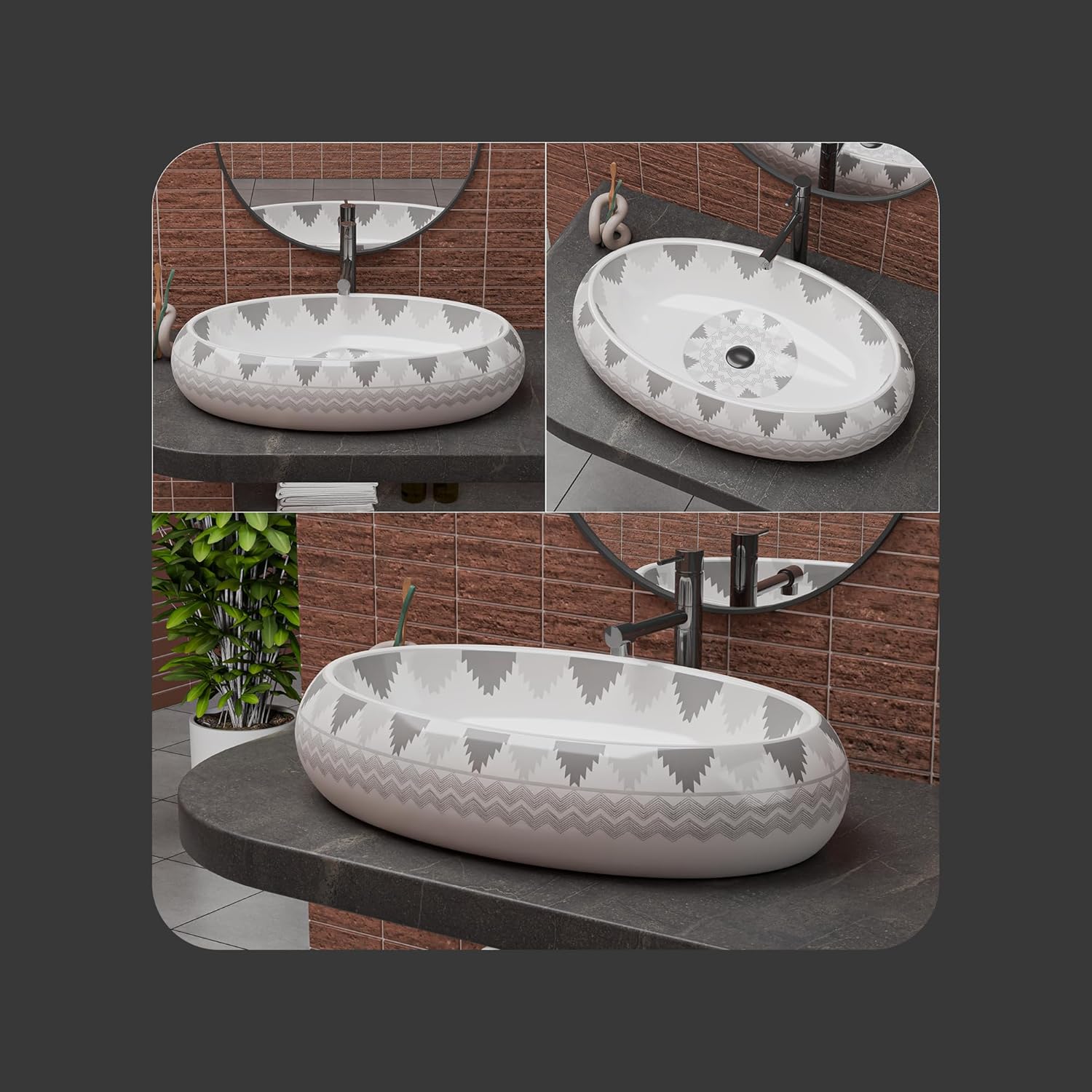 REMANENCE-ROUND Premium Countertop Wash Basin for Luxury Bathrooms, Boutique Hotels & Resorts, Premium Restaurants & Cafés (24 X 16 X 6 Inch) (T-2256)