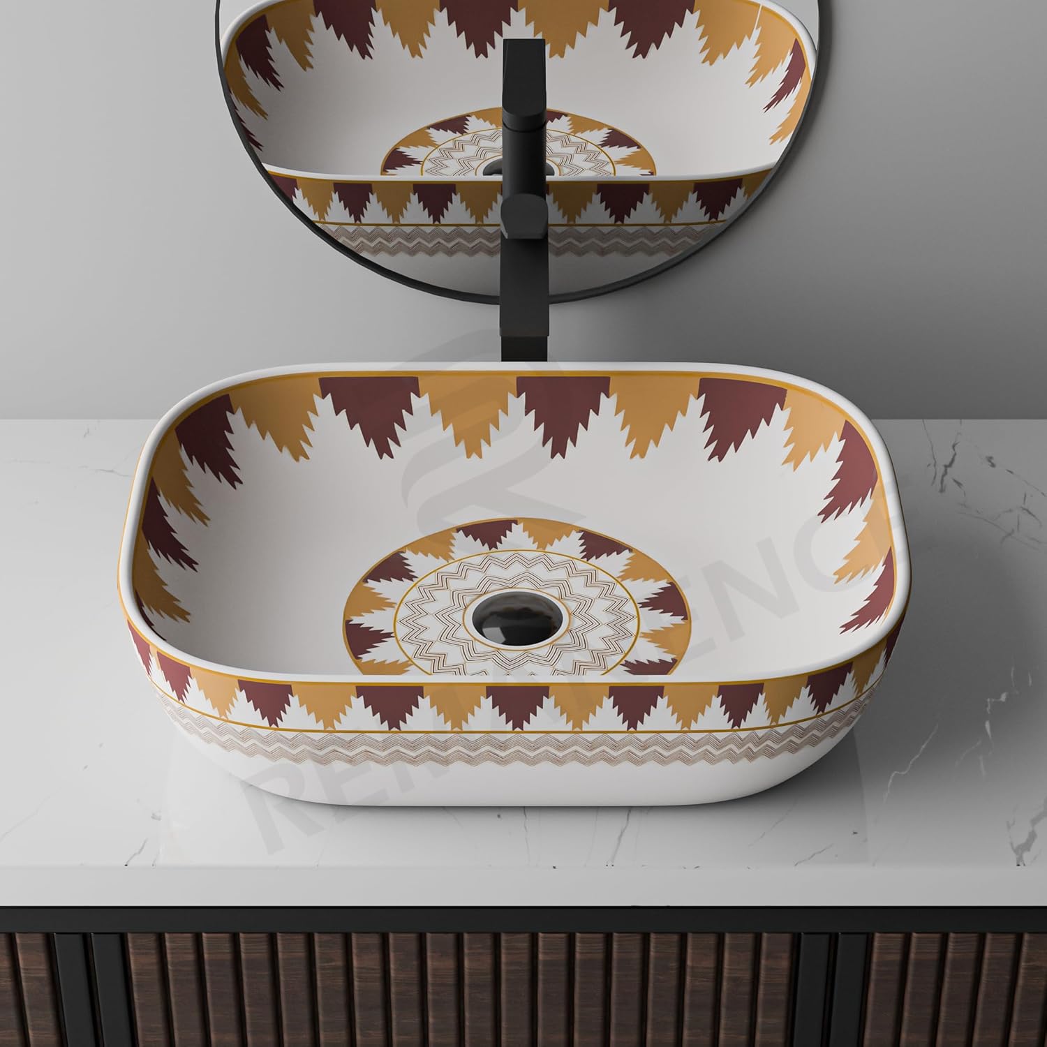 REMANENCE Designer Table Top Wash Basin for Luxury Homes, Boutique Hotels & Resorts, Premium Restaurants & Cafรฉs (18 x 13 x 5.5 Inch) (Moroccan 1155)