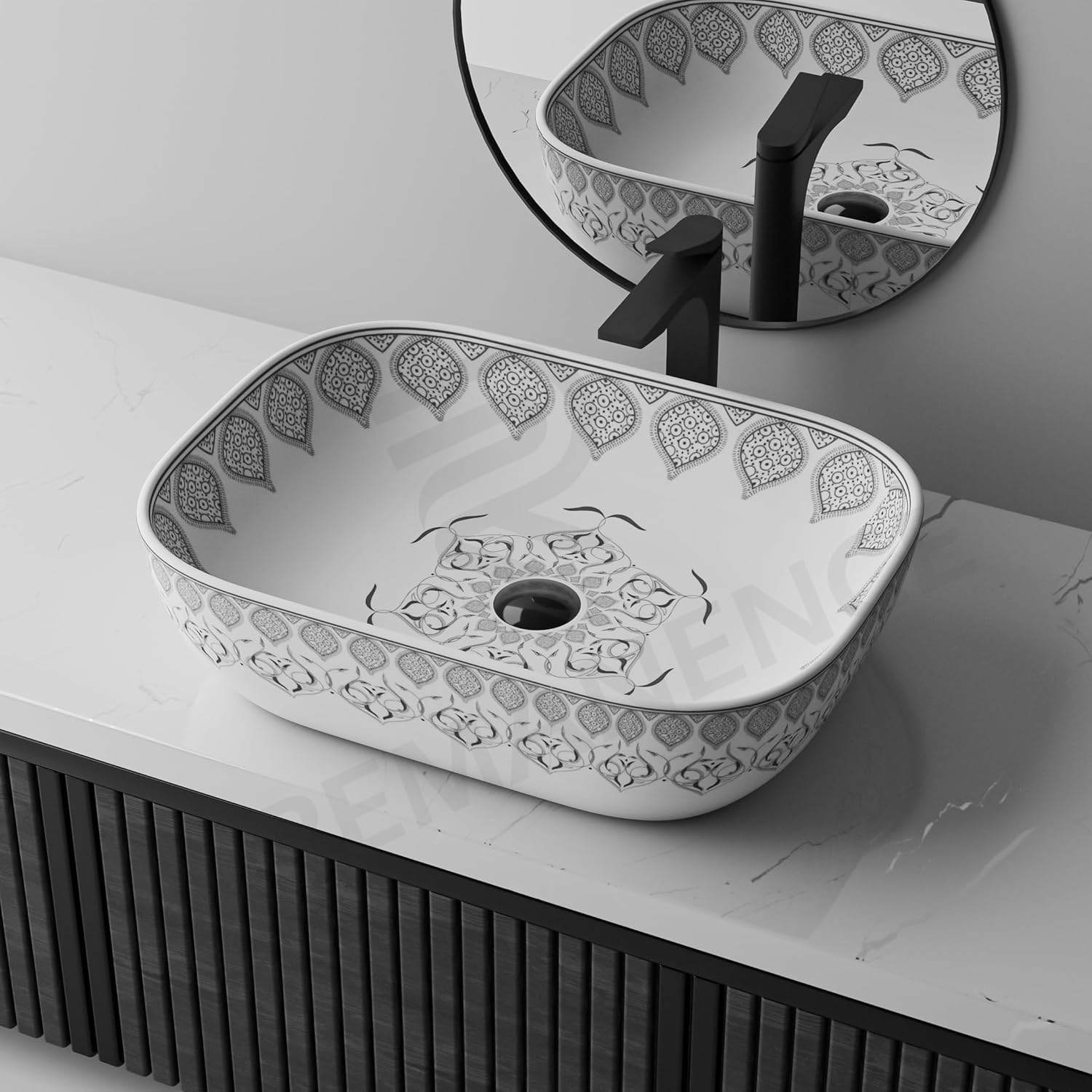 REMANENCE Designer Table Top Wash Basin for Luxury Homes, Boutique Hotels & Resorts, Premium Restaurants & Cafรฉs (18 x 13 x 5.5 Inch) (Moroccan 1152)