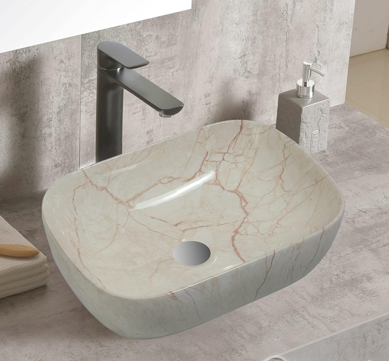 REMANENCE Designer Countertop Wash Basin for Office Washroom, Hotel & Resort, Home Living Room (18 x 13 x 5.5 Inch) (Brown)