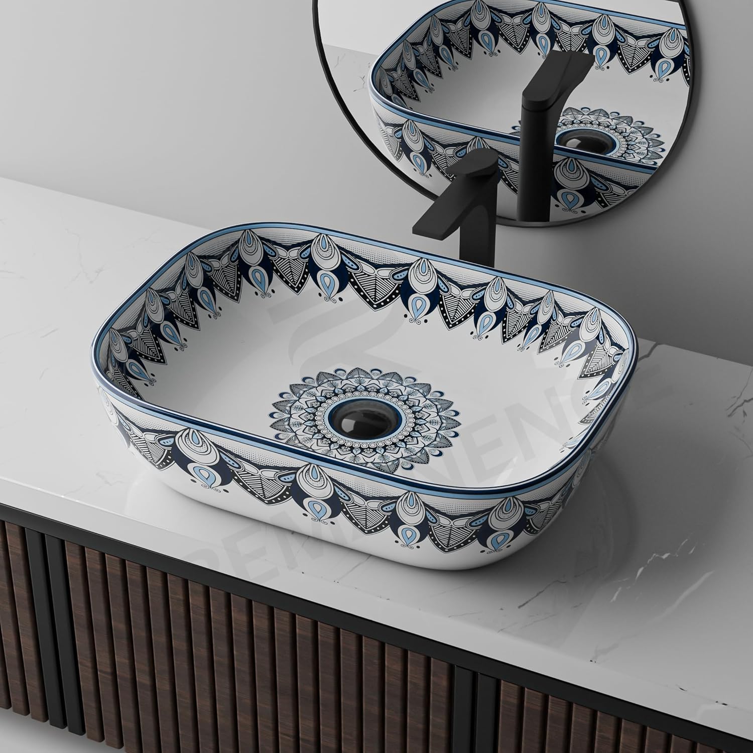 REMANENCE Designer Table Top Wash Basin for Luxury Homes, Boutique Hotels & Resorts, Premium Restaurants & Cafรฉs (18 x 13 x 5.5 Inch) (Moroccan 1157)
