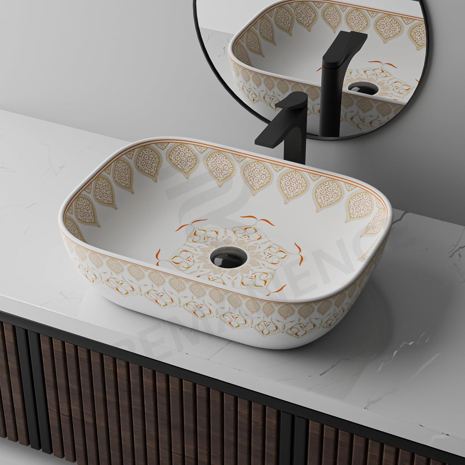REMANENCE Designer Table Top Wash Basin for Luxury Homes, Boutique Hotels & Resorts, Premium Restaurants & Cafรฉs (18 x 13 x 5.5 Inch) (Moroccan 1151)