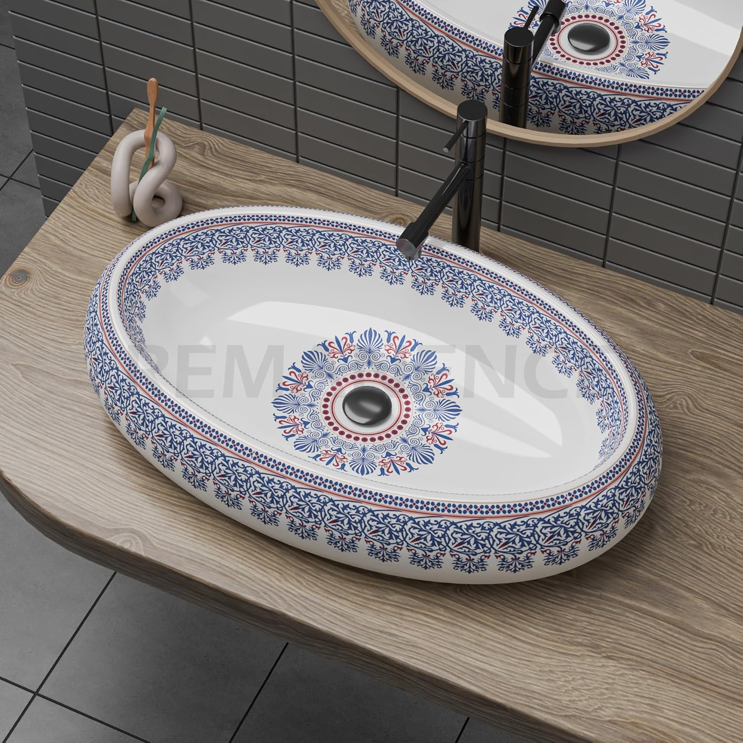 REMANENCE-ROUND Premium Countertop Wash Basin for Luxury Bathrooms, Boutique Hotels & Resorts, Premium Restaurants & Cafés (24 X 16 X 6 Inch) (T-2261)