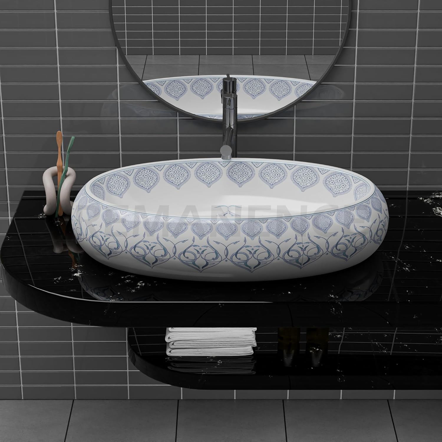 REMANENCE-ROUND Premium Countertop Wash Basin for Luxury Bathrooms, Boutique Hotels & Resorts, Premium Restaurants & Cafés (24 X 16 X 6 Inch) (T-2252)