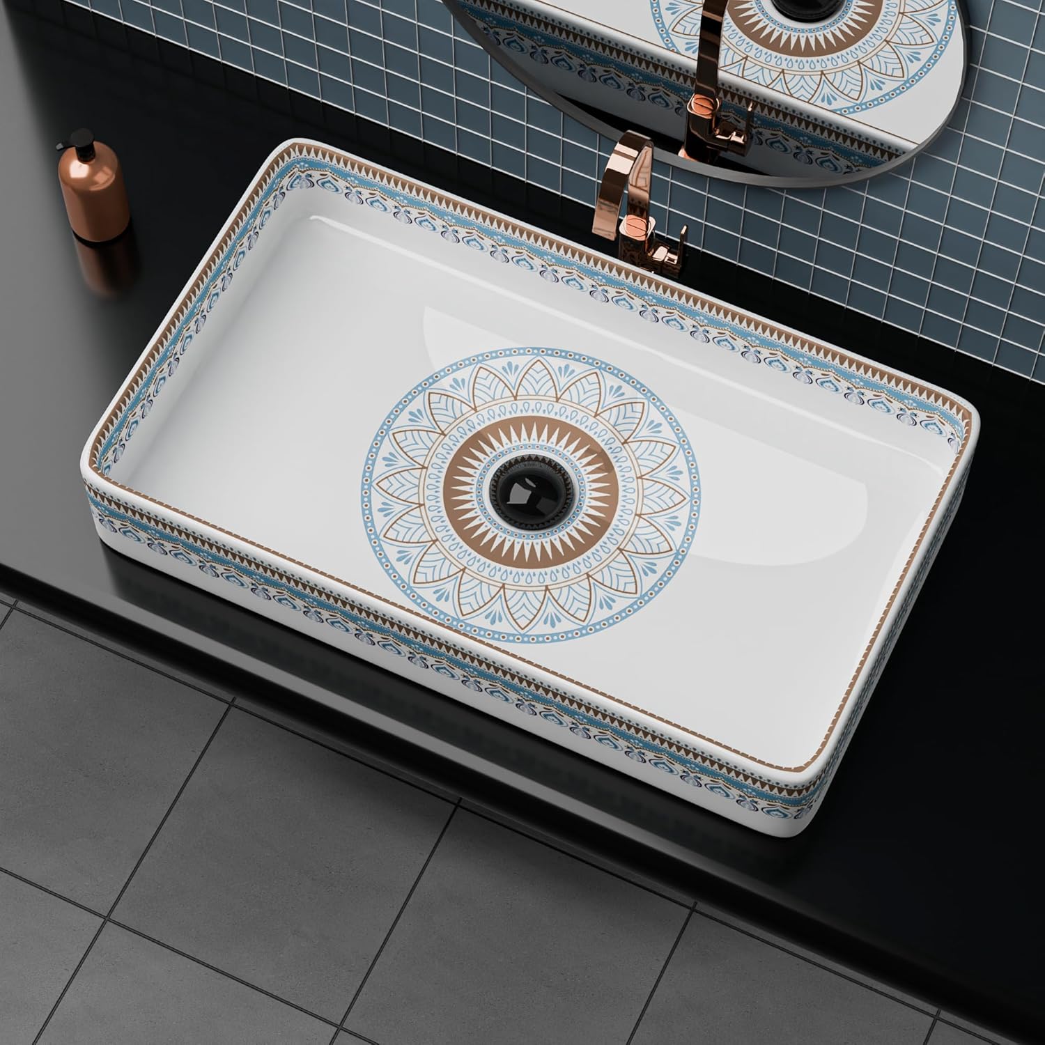 REMANENCE Designer Countertop Wash Basin For Bathroom, Restaurant, Living Room (24 x 14 x 5 Inch) (T-4459)