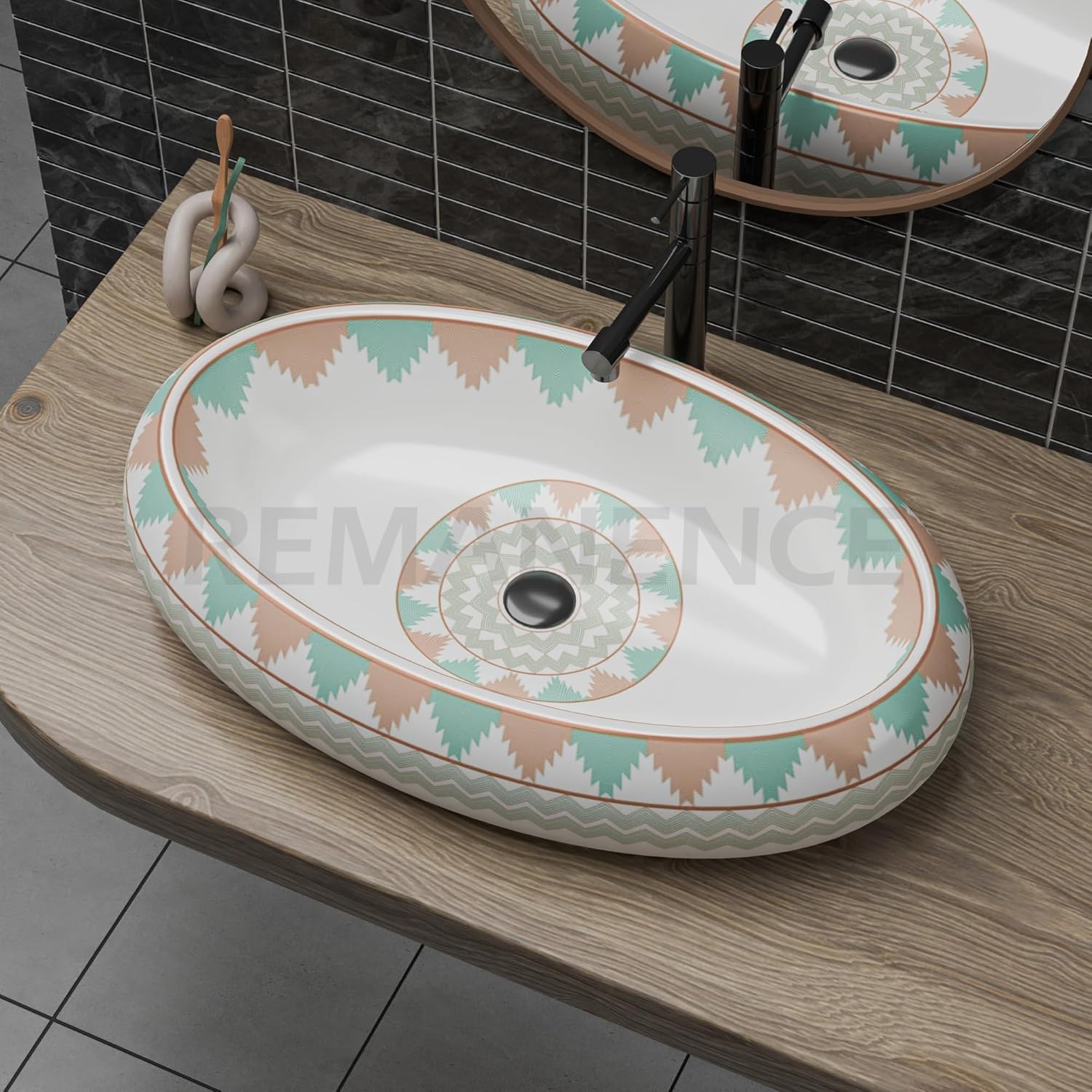 REMANENCE-ROUND Premium Countertop Wash Basin for Luxury Bathrooms, Boutique Hotels & Resorts, Premium Restaurants & Cafés (24 X 16 X 6 Inch) (T-2254)