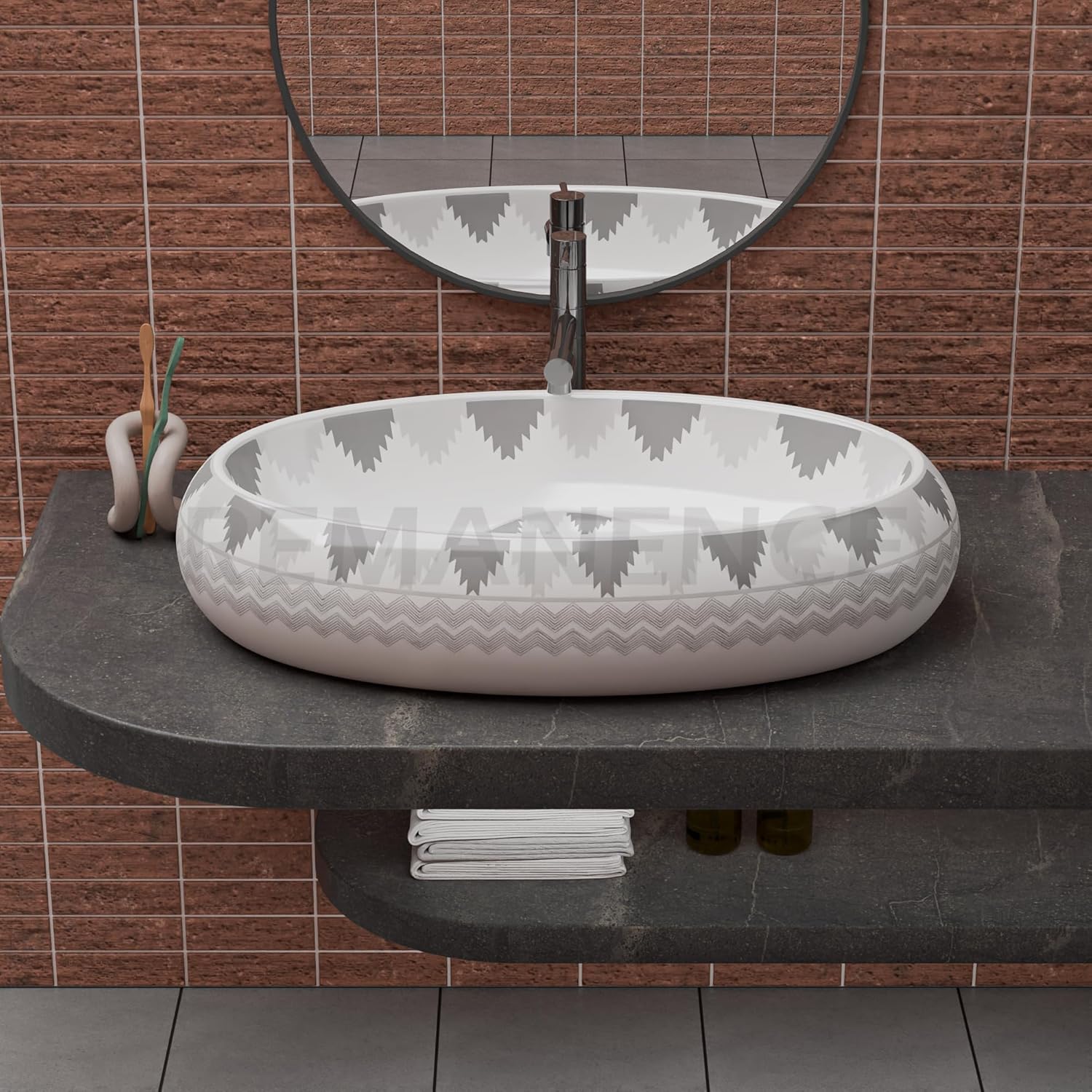 REMANENCE-ROUND Premium Countertop Wash Basin for Luxury Bathrooms, Boutique Hotels & Resorts, Premium Restaurants & Cafés (24 X 16 X 6 Inch) (T-2256)
