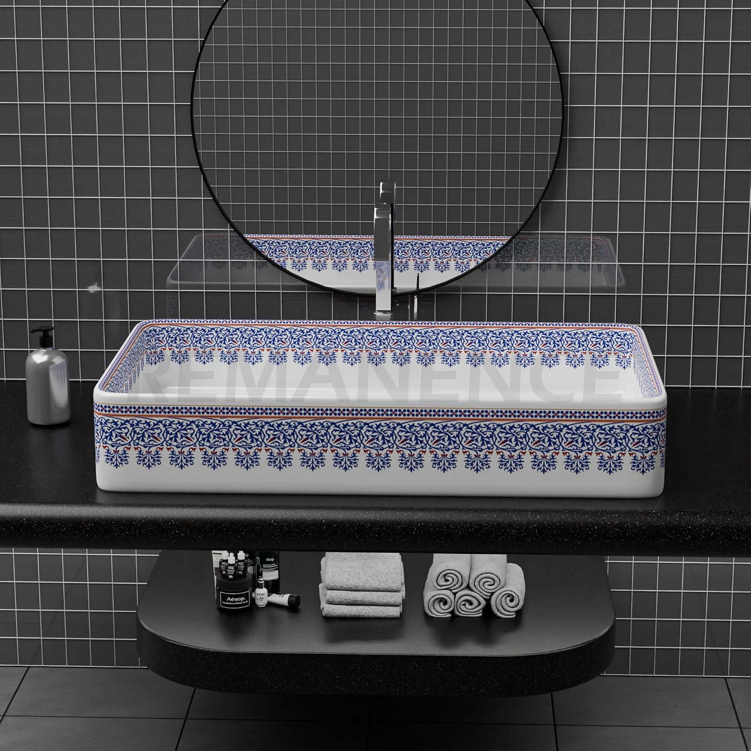REMANENCE Designer Countertop Wash Basin For Bathroom, Restaurant, Living Room (24 x 14 x 5 Inch) (T-4461)
