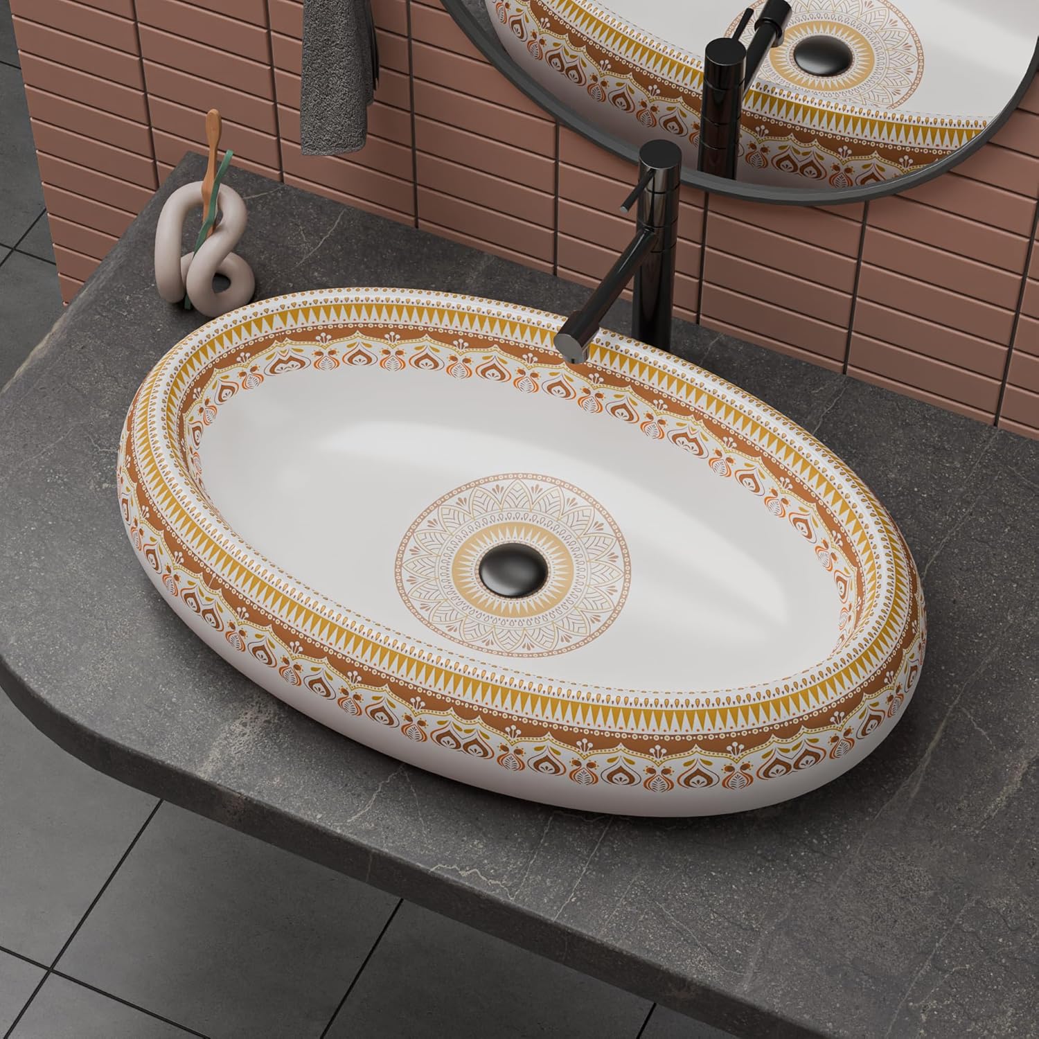 REMANENCE-ROUND Premium Countertop Wash Basin for Luxury Bathrooms, Boutique Hotels & Resorts, Premium Restaurants & Cafés (24 X 16 X 6 Inch) (T-2260)