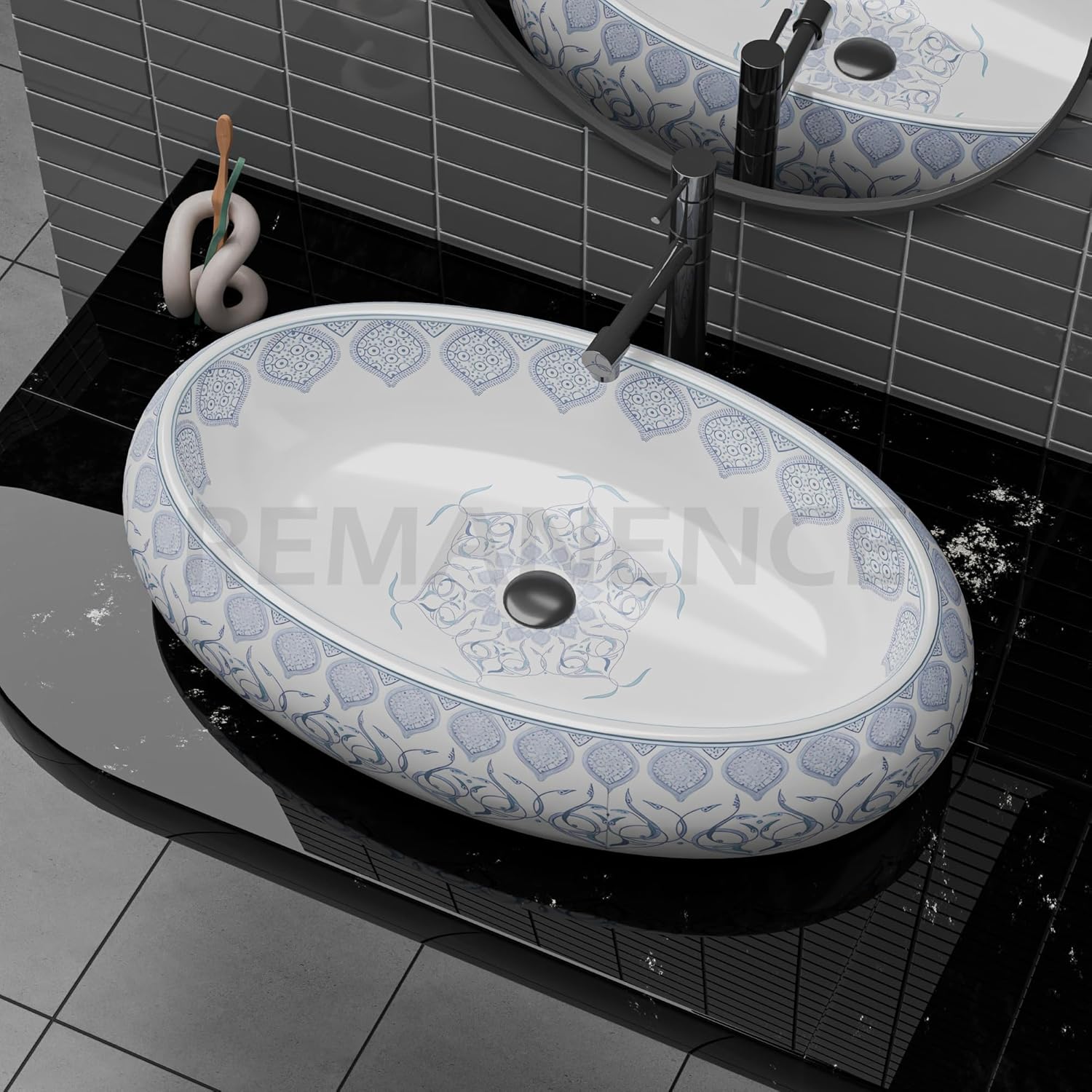 REMANENCE-ROUND Premium Countertop Wash Basin for Luxury Bathrooms, Boutique Hotels & Resorts, Premium Restaurants & Cafés (24 X 16 X 6 Inch) (T-2252)
