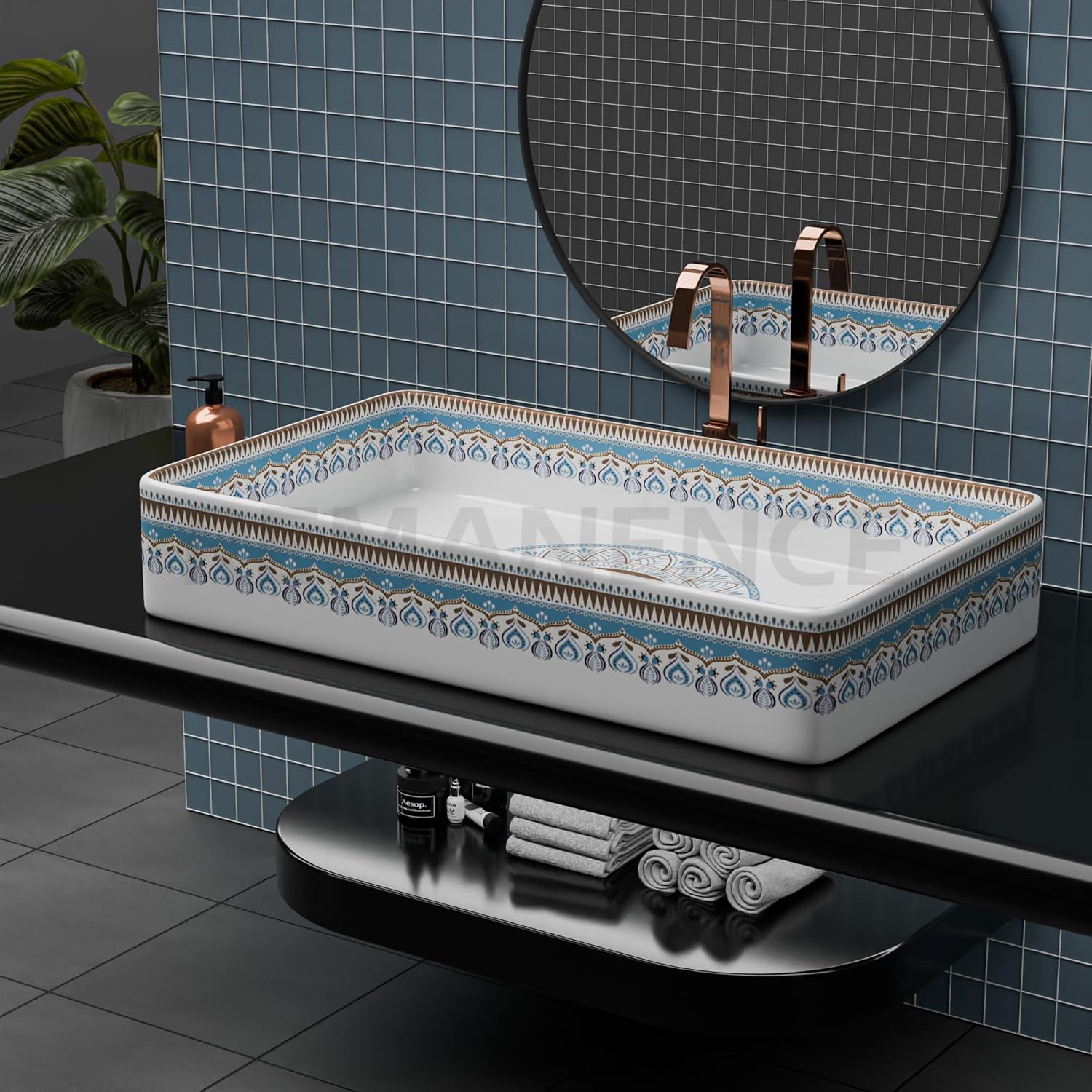 REMANENCE Designer Countertop Wash Basin For Bathroom, Restaurant, Living Room (24 x 14 x 5 Inch) (T-4459)
