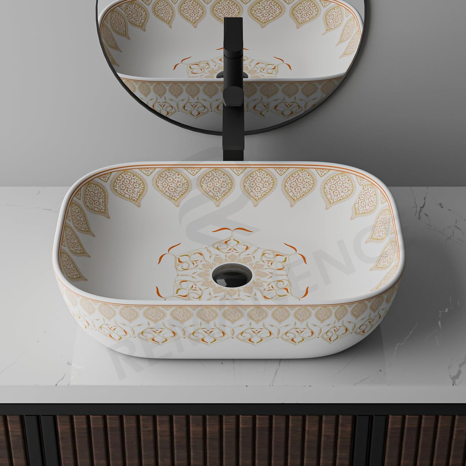 REMANENCE Designer Table Top Wash Basin for Luxury Homes, Boutique Hotels & Resorts, Premium Restaurants & Cafรฉs (18 x 13 x 5.5 Inch) (Moroccan 1151)