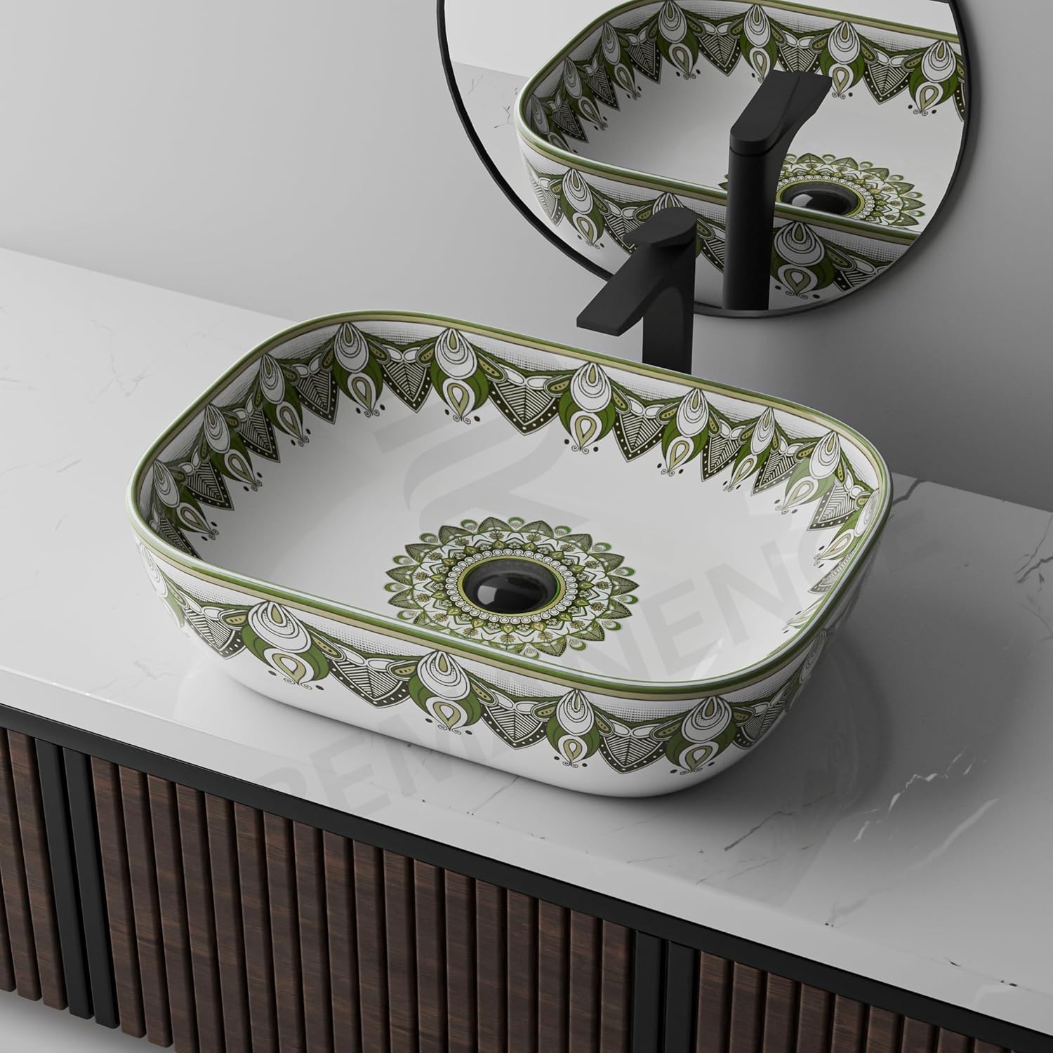 REMANENCE Designer Table Top Wash Basin for Luxury Homes, Boutique Hotels & Resorts, Premium Restaurants & Cafรฉs (18 x 13 x 5.5 Inch) (Moroccan 1158)