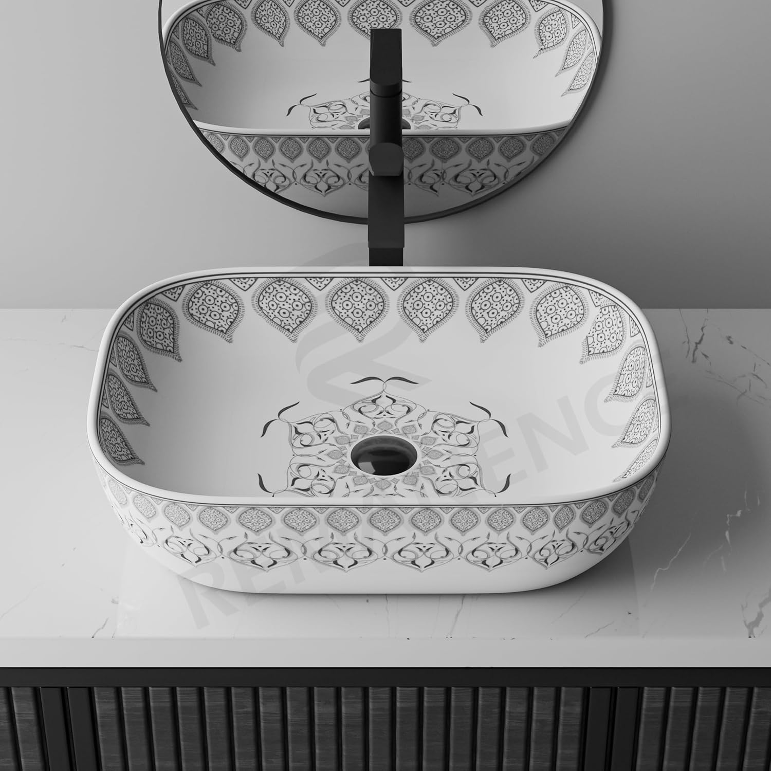 REMANENCE Designer Table Top Wash Basin for Luxury Homes, Boutique Hotels & Resorts, Premium Restaurants & Cafรฉs (18 x 13 x 5.5 Inch) (Moroccan 1152)