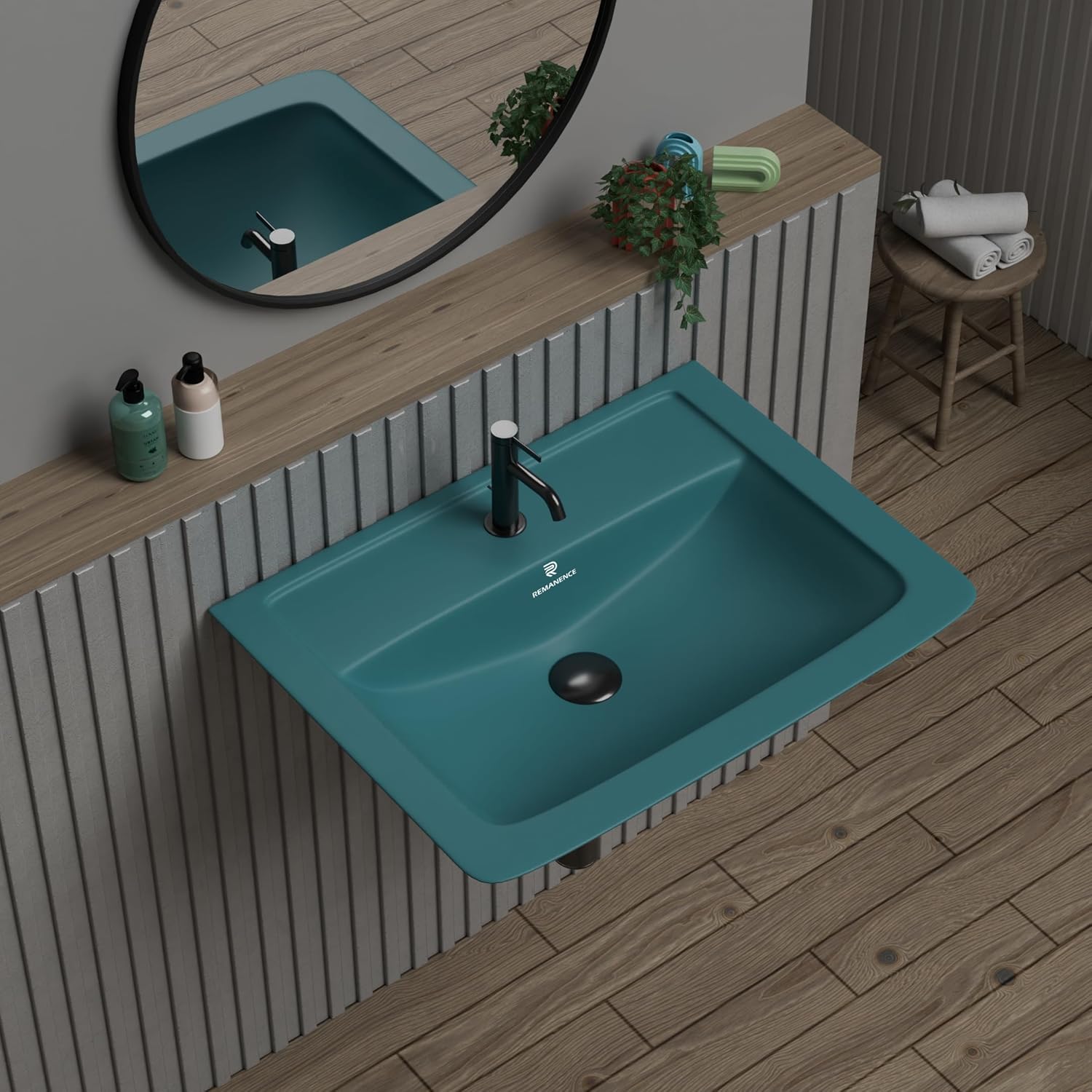 REMANENCE-SUNNY Ceramic Wall Mounted Corner Wash Basin (16 x 15 x 6 Inch)