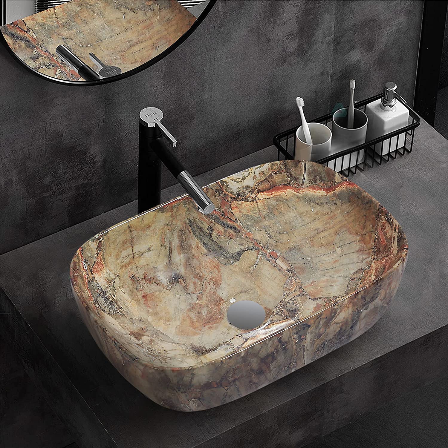 REMANENCE Designer Premium Table Top Wash Basin for Designer Showrooms, Fine-Dining Establishments, Upscale Hospitality Venues (18 x 13 x 5.5 Inch) (Brown)