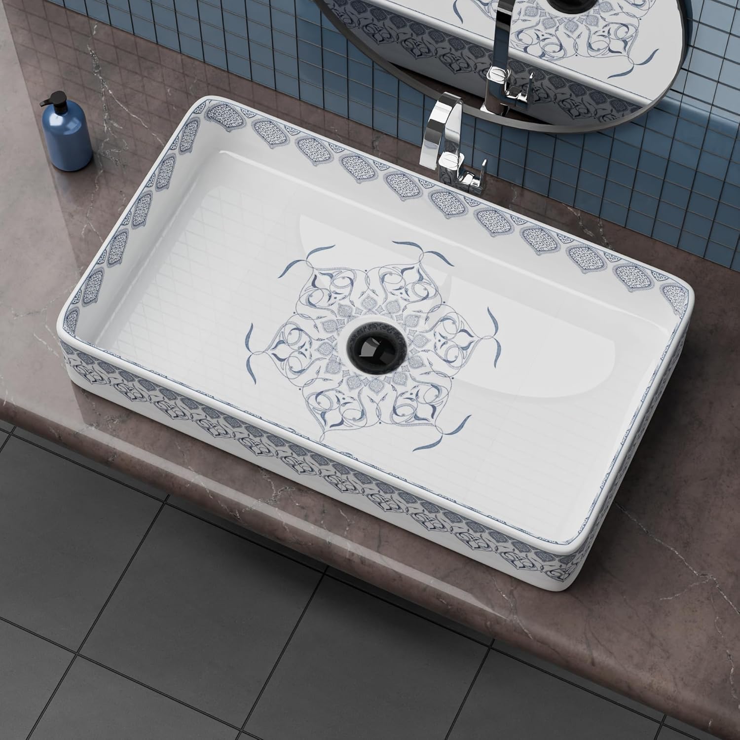 REMANENCE Designer Countertop Wash Basin For Bathroom, Restaurant, Living Room (24 x 14 x 5 Inch) (T-4452)