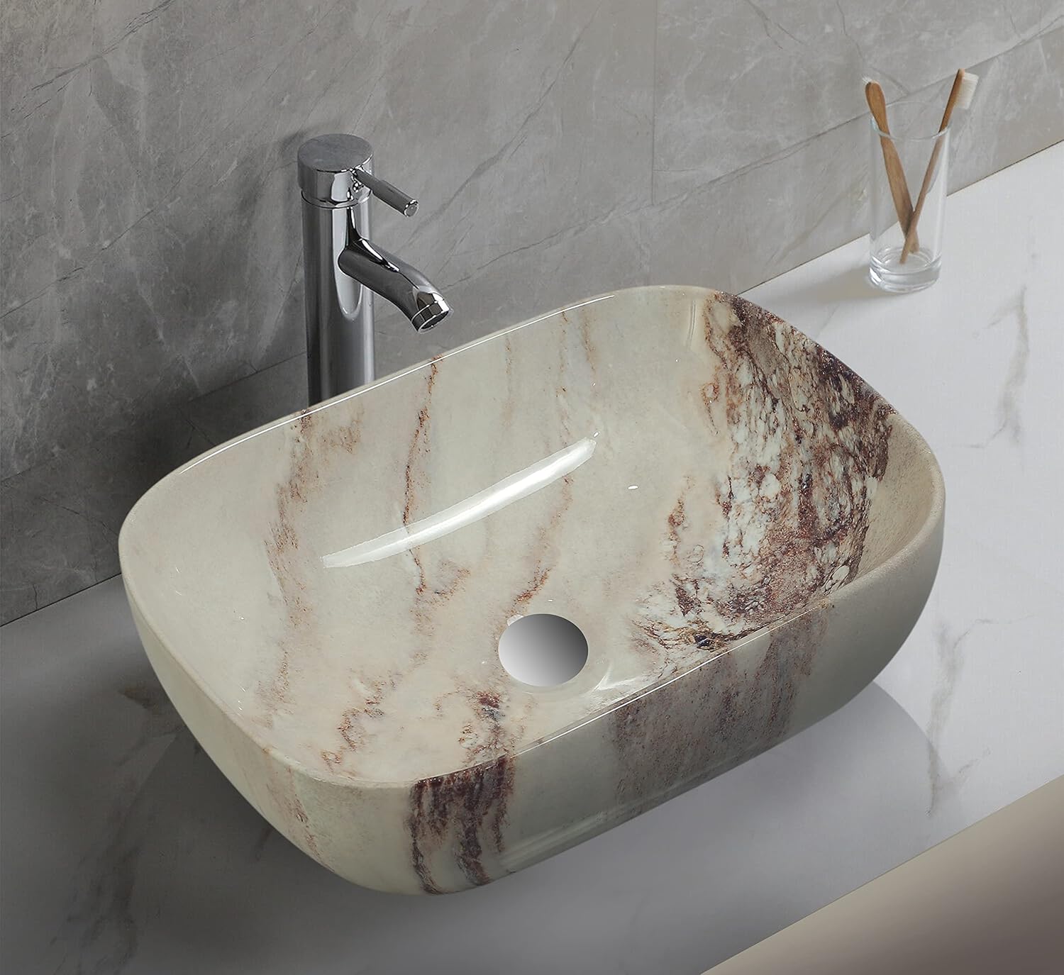 REMANENCE Designer Countertop Wash Basin for Office Washroom, Hotel & Resort, Home Living Room (18 x 13 x 5.5 Inch) (Brown-Dark Brown)