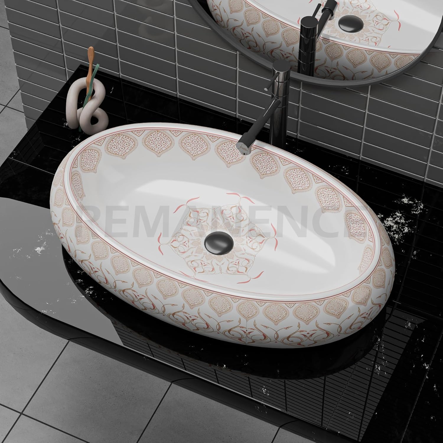 REMANENCE-ROUND Premium Countertop Wash Basin for Luxury Bathrooms, Boutique Hotels & Resorts, Premium Restaurants & Cafés (24 X 16 X 6 Inch) (T-2251)