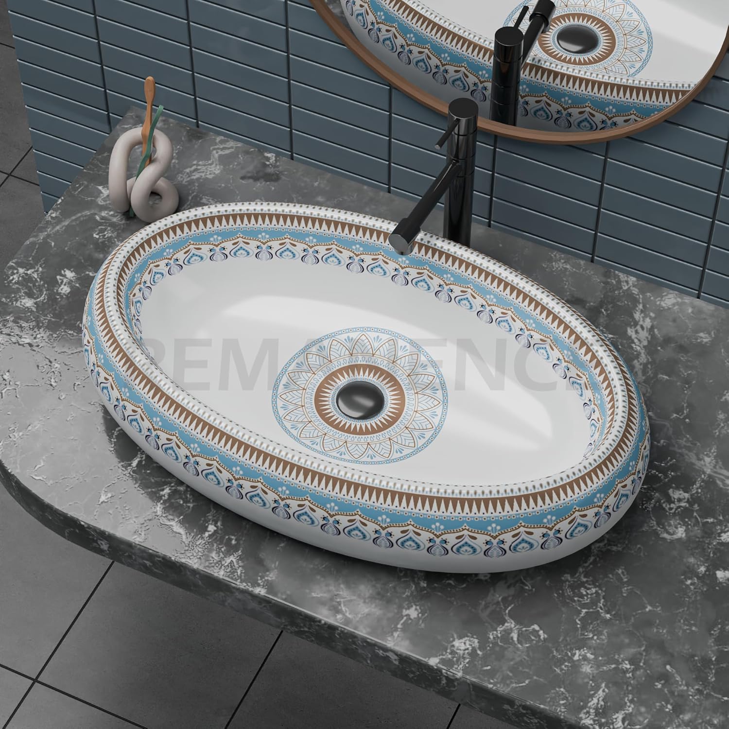 REMANENCE-ROUND Premium Countertop Wash Basin for Luxury Bathrooms, Boutique Hotels & Resorts, Premium Restaurants & Cafés (24 X 16 X 6 Inch) (T-2259)