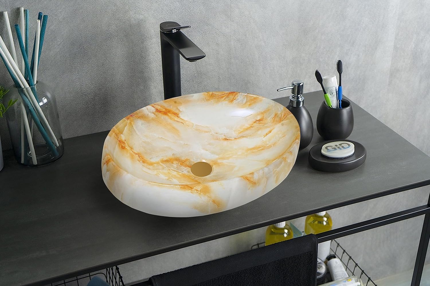 REMANENCE Ceramic Countertop Wash Basin for Designer Bathroom, Boutique Hotels, Luxury Homes (24 x 15 x 6 Inch) (Orange)