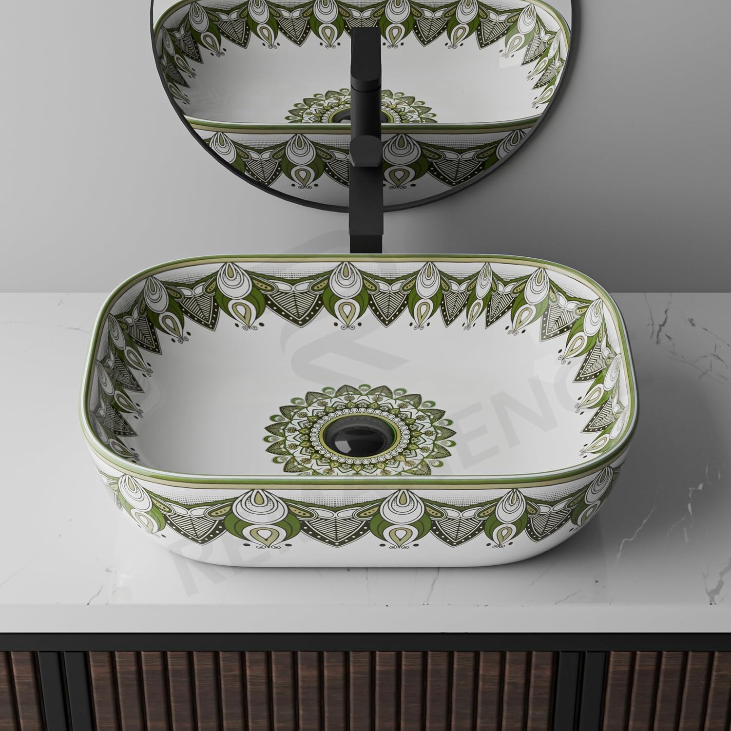 REMANENCE Designer Table Top Wash Basin for Luxury Homes, Boutique Hotels & Resorts, Premium Restaurants & Cafรฉs (18 x 13 x 5.5 Inch) (Moroccan 1158)