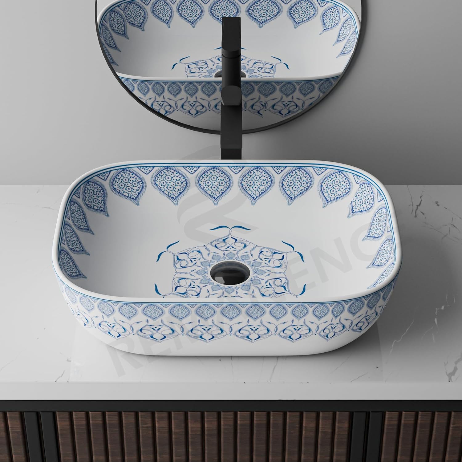 REMANENCE Designer Table Top Wash Basin for Luxury Homes, Boutique Hotels & Resorts, Premium Restaurants & Cafรฉs (18 x 13 x 5.5 Inch) (Moroccan 1153)