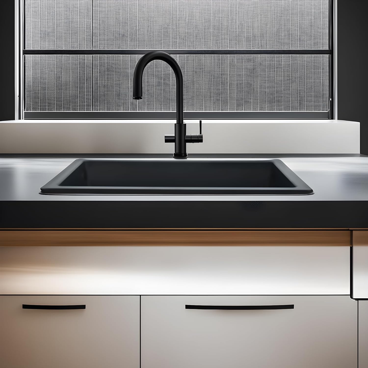 REMANENCE Granite Quartz Single Bowl Kitchen Sink With Drain Board (24 x 18 x 9 Inch)