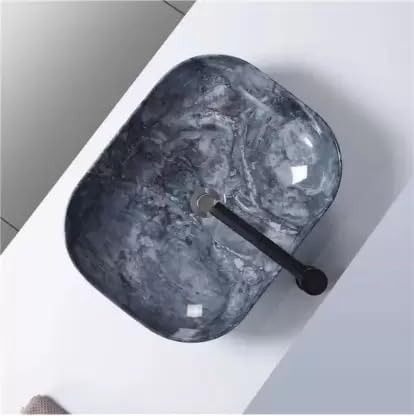 REMANENCE Designer Premium Table Top Wash Basin for Designer Showrooms, Fine-Dining Establishments, Upscale Hospitality Venues (18 x 13 x 5.5 Inch) (Marble Navy Blue)