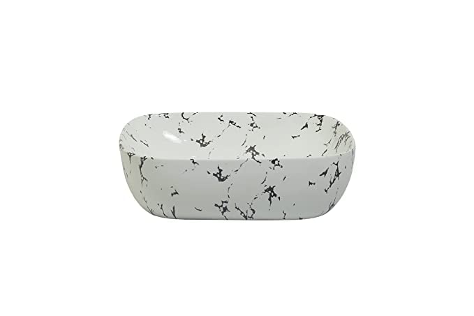 REMANENCE Designer Premium Table Top Wash Basin for Designer Showrooms, Fine-Dining Establishments, Upscale Hospitality Venues (18 x 13 x 5.5 Inch) (White-Black)