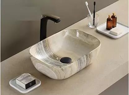 REMANENCE Premium Wooden Style Designer Table Top Wash Basin for Luxury Homes, Premium Restaurants & Cafés, Boutique Hotels & Resorts (18 x 13 x 5.5 Inch) (Wooden Style Basin 10)