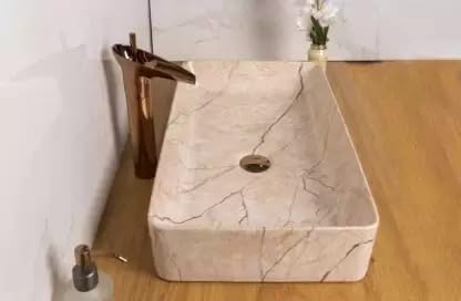 REMANENCE Designer Countertop Ceramic Wash Basin For Bathroom (24 x 14 x 5 Inch) (Cream Wash Basin)
