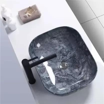 REMANENCE Designer Premium Table Top Wash Basin for Designer Showrooms, Fine-Dining Establishments, Upscale Hospitality Venues (18 x 13 x 5.5 Inch) (Marble Navy Blue)