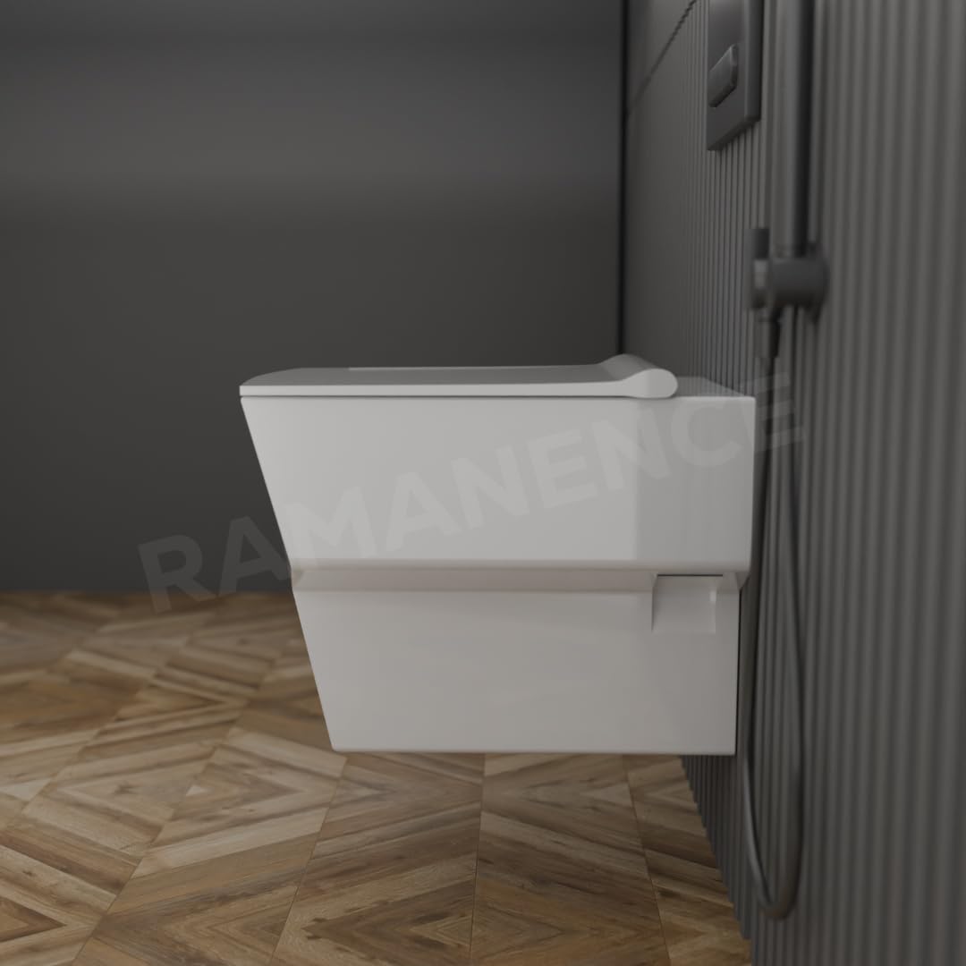 REMANENCE-OVAL Ceramic Wall Mount/Wall Hung Western Toilet Commode for Bathrooms With Soft Close Seat Cover