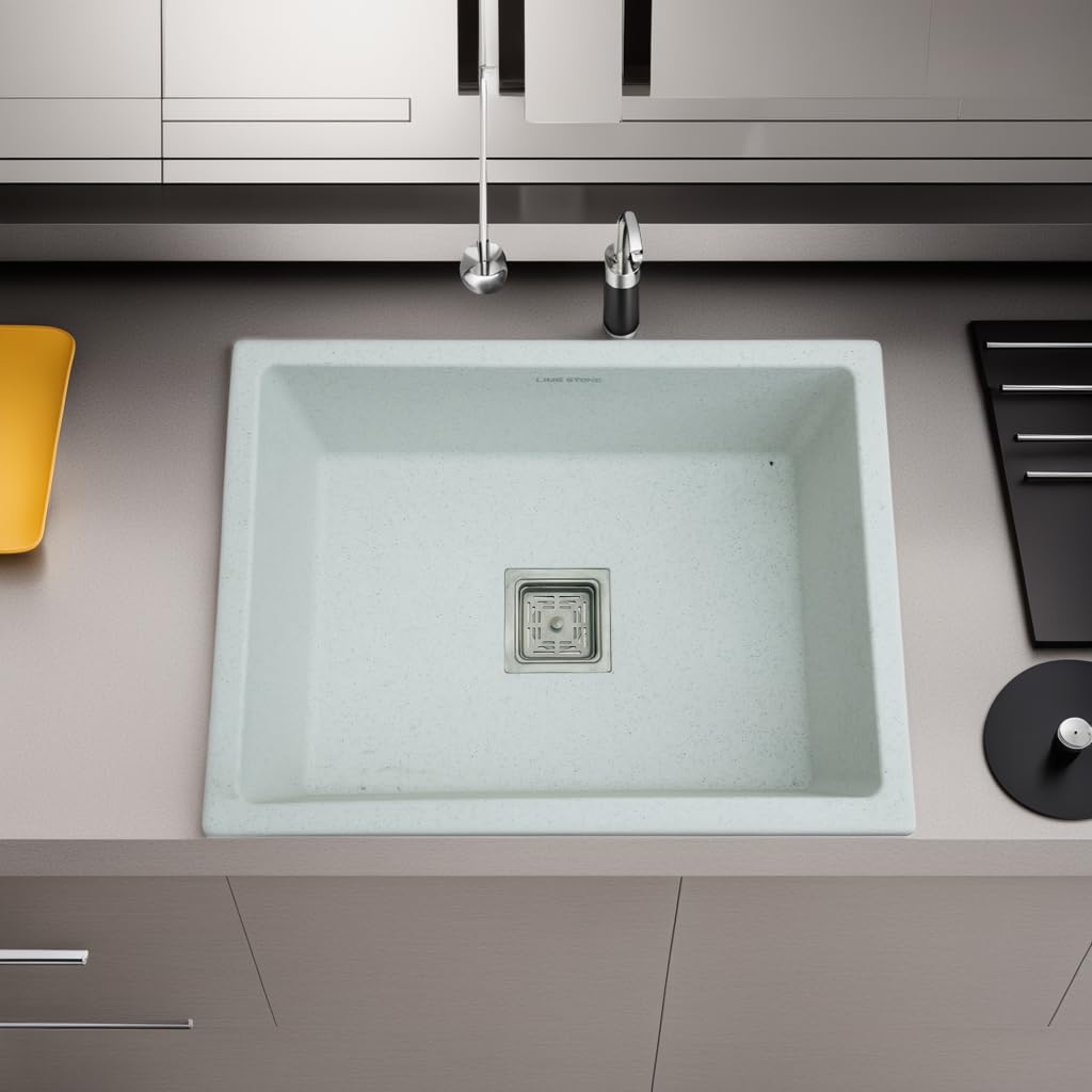 REMANENCE Granite Quartz Single Bowl Kitchen Sink With Drain Board (24 x 18 x 9 Inch)