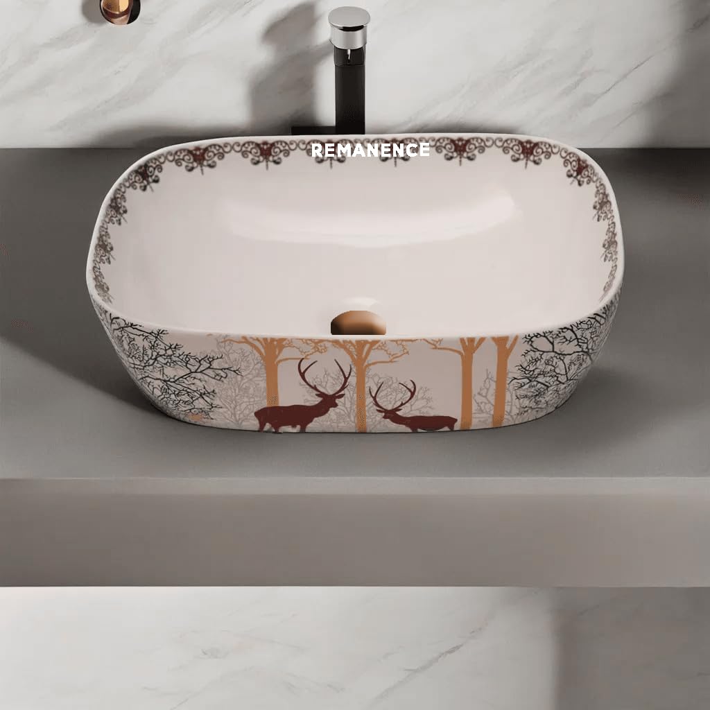 REMANENCE Premium Designer Table Top Wash Basin For Designer Bathrooms, Luxury Homes, Boutique Hotels (18 x 13 x 5.5 Inch) (AD 15 Animal Printed)