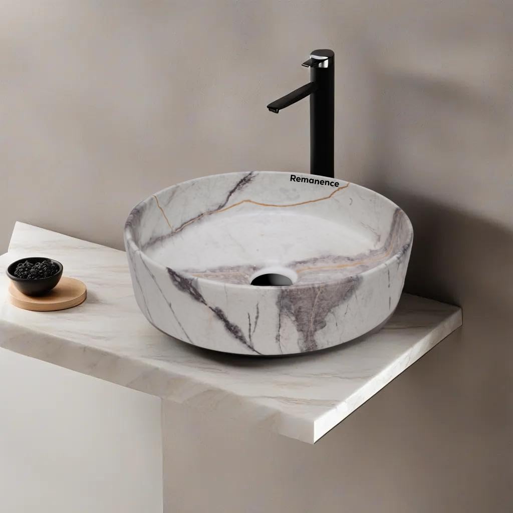 REMANENCE-ROUND Designer Countertop Wash Basin (12.5 x 12.5 x 5 Inch)