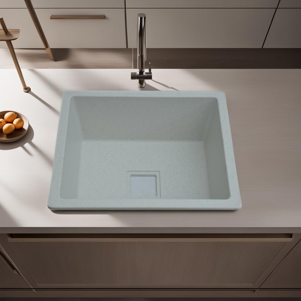 REMANENCE Granite Quartz Single Bowl Kitchen Sink With Drain Board (21 x 18 x 9 Inch)