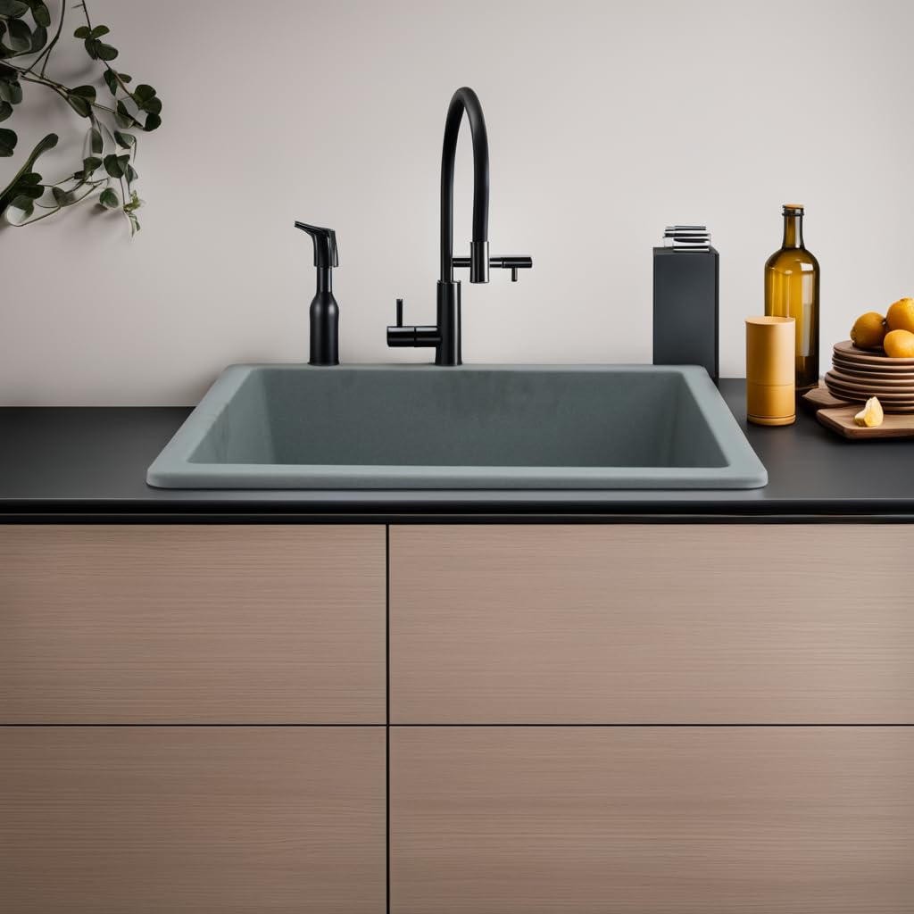 REMANENCE Granite Quartz Single Bowl Kitchen Sink With Drain Board (21 x 18 x 9 Inch)