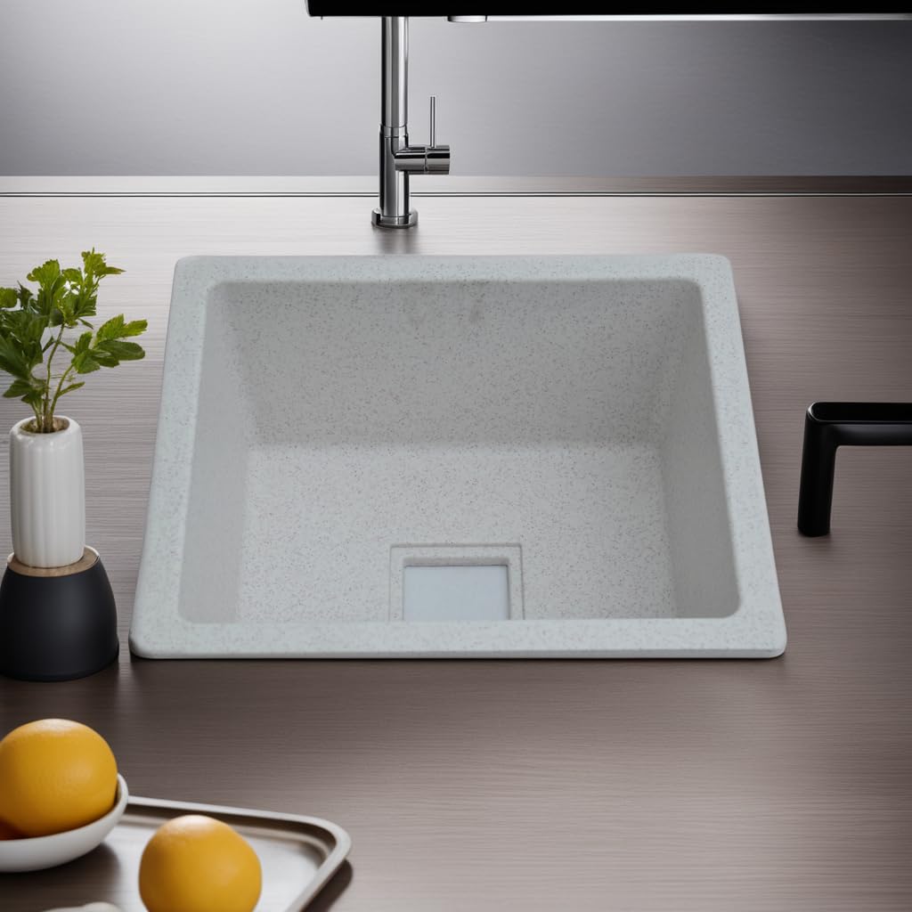 REMANENCE Granite Quartz Single Bowl Kitchen Sink With Drain Board (21 x 18 x 9 Inch)