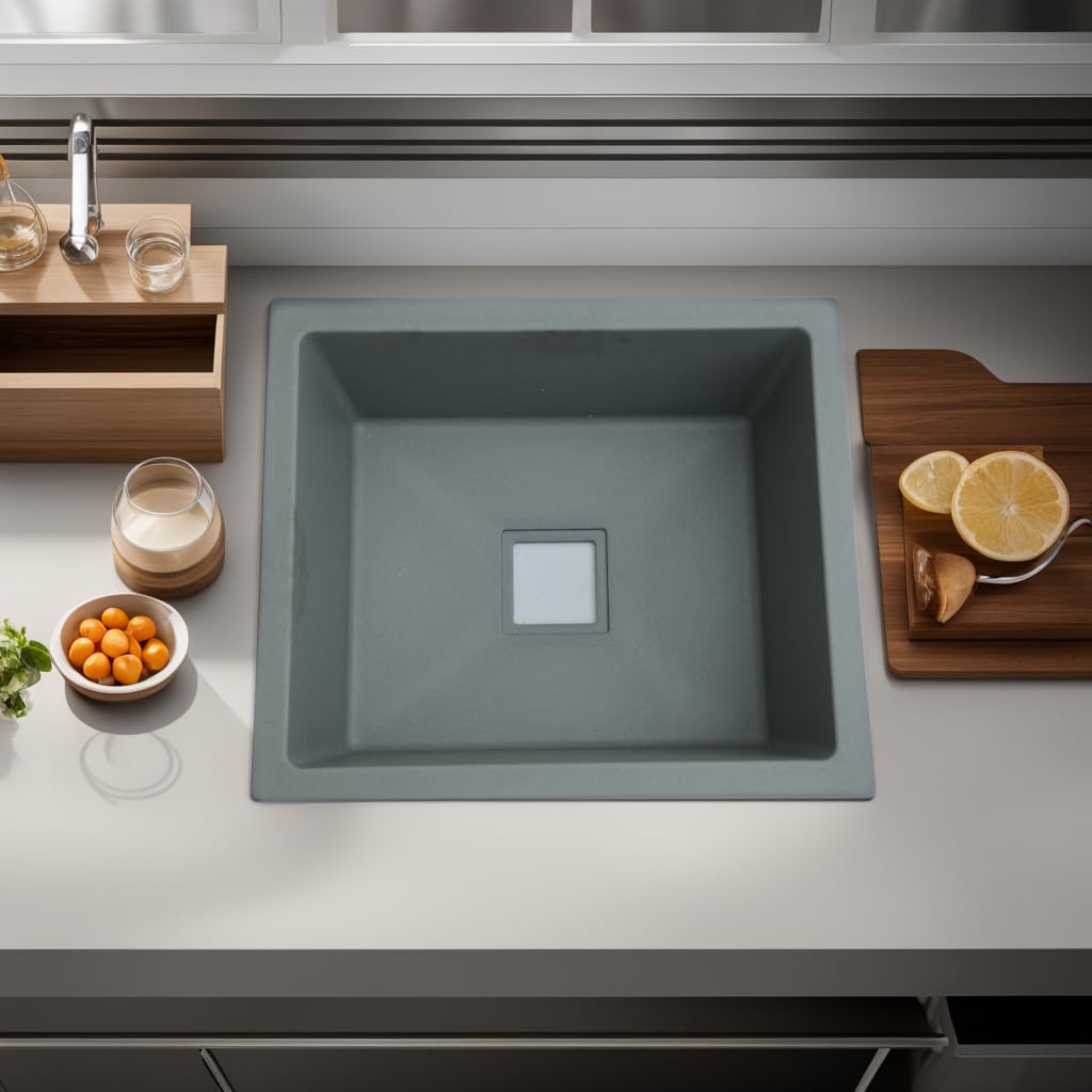 REMANENCE Granite Quartz Single Bowl Kitchen Sink With Drain Board (21 x 18 x 9 Inch)