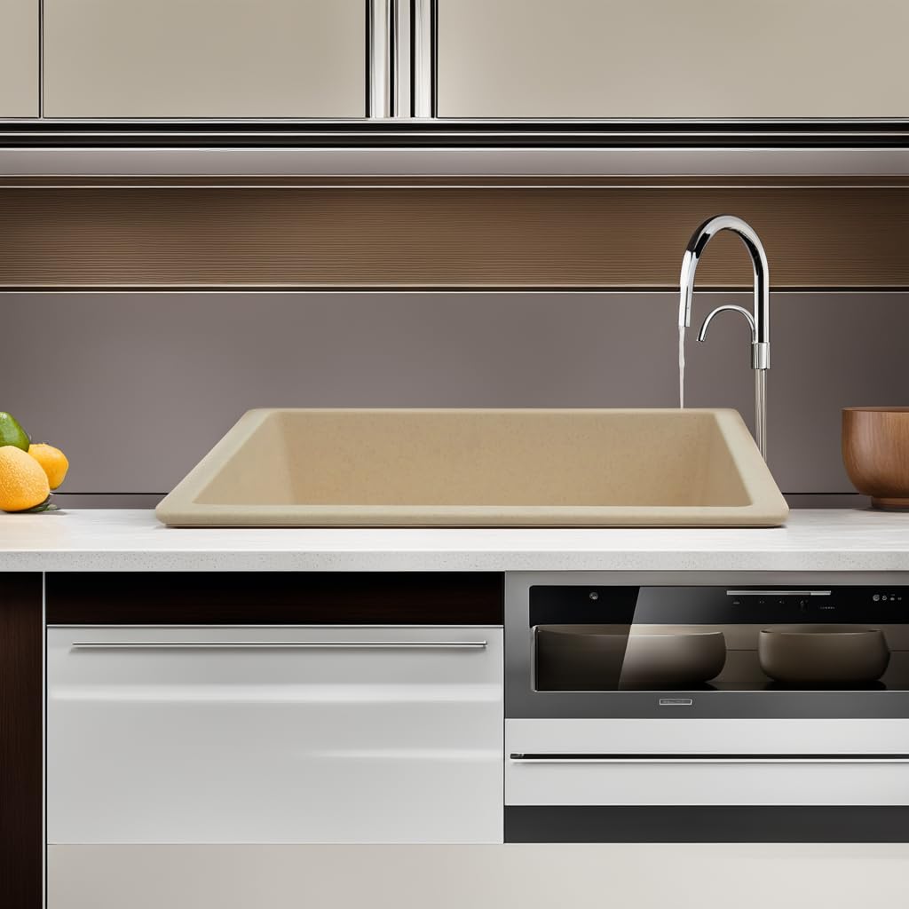 REMANENCE Granite Quartz Single Bowl Kitchen Sink With Drain Board (21 x 18 x 9 Inch)